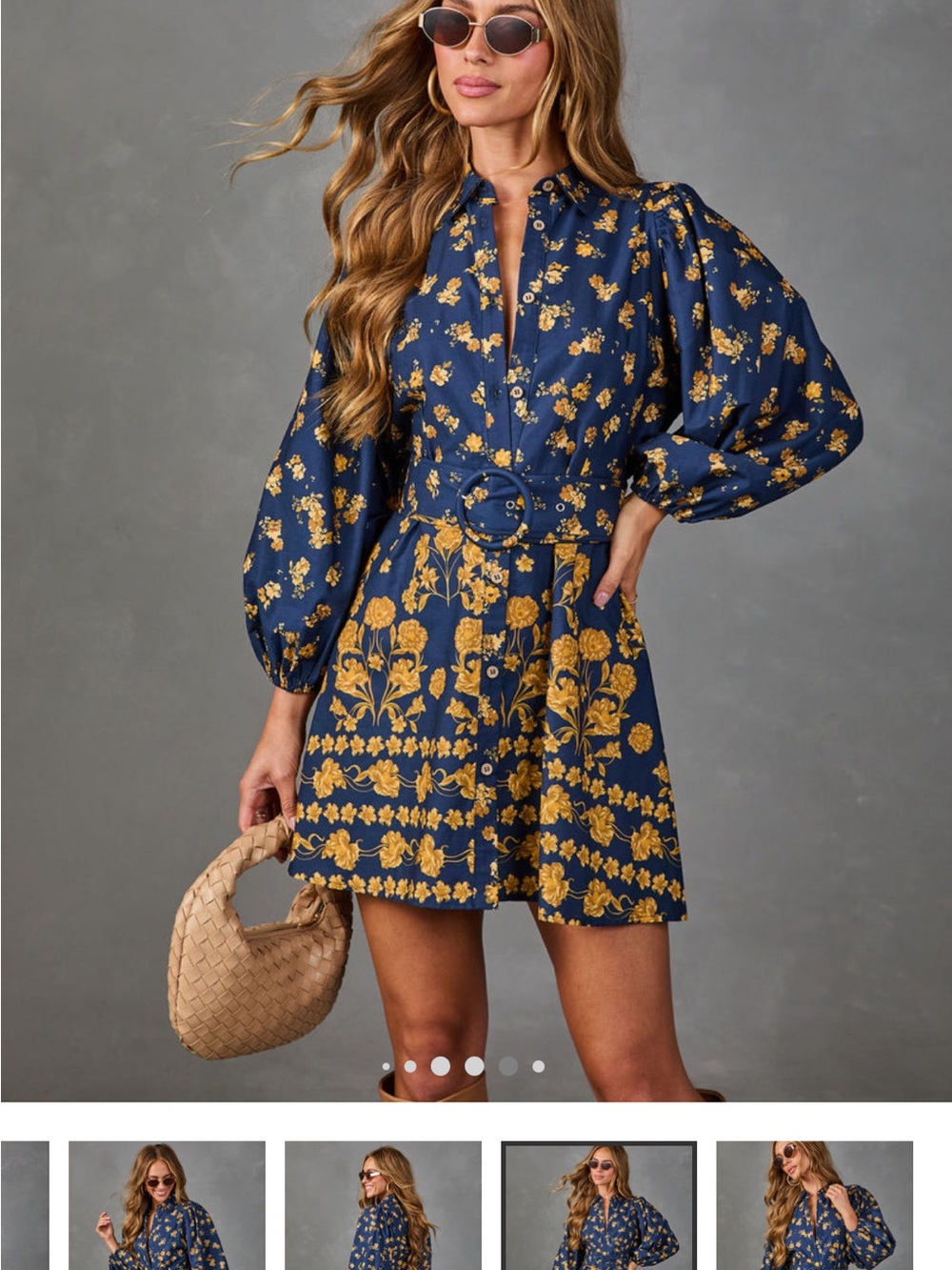 Vici Navy Mini Dress with Mustard Floral Print